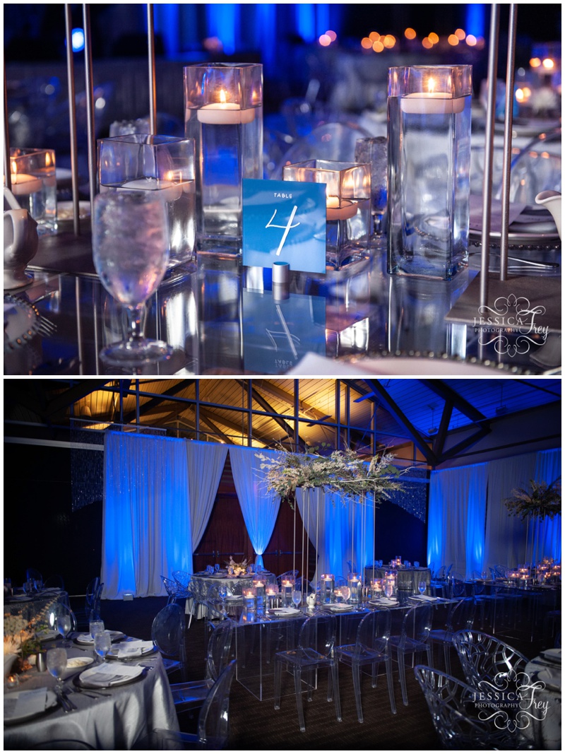 Candlelit Wedding Reception with Blue Uplighting at Lakeway Resort