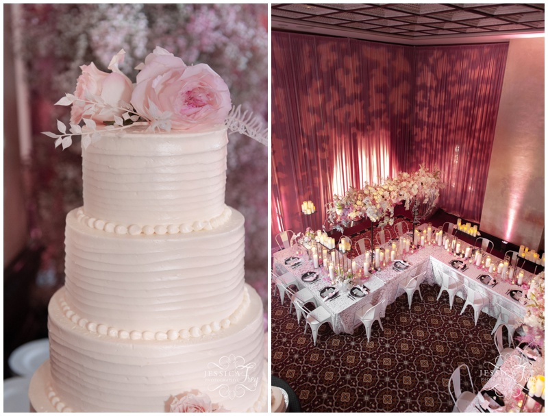 The Driskill Hotel Victorian Room wedding reception in pink