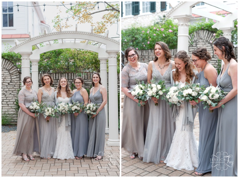 Bridesmaids in Gray at The Mansion Wedding in Austin
