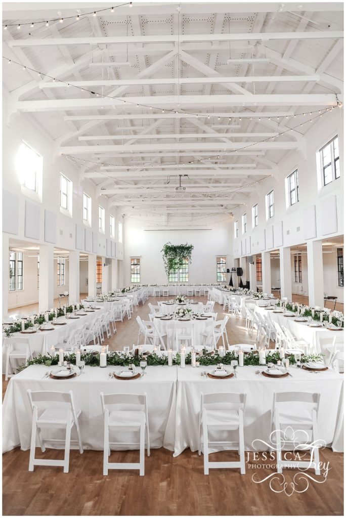 Wedding Reception in white and green at Building 177 in San Diego California