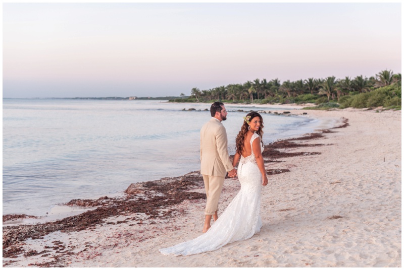 Bride and Groom Portraits on the beach in Tulum Mexico
