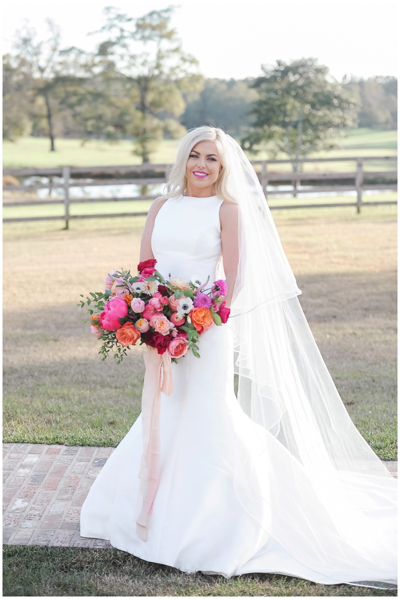 Preppy Pink bridal bouquet for portraits at The White Magnolia