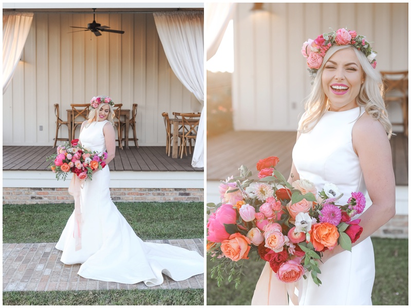 Bridal Portraits with Desert Sunset colored wedding bouquet at The White Magnolia