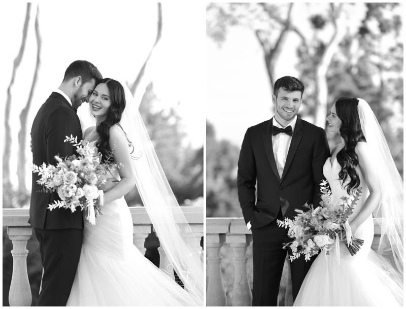 Black and White wedding photos of bride and groom at Villa Sancti Malibu