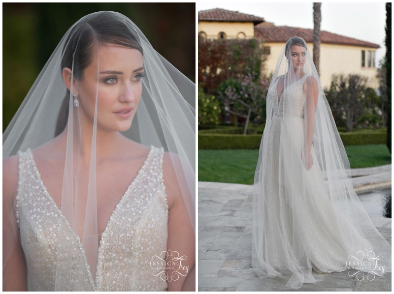 Bridal Portraits with Cathedral Length Veils in Malibu