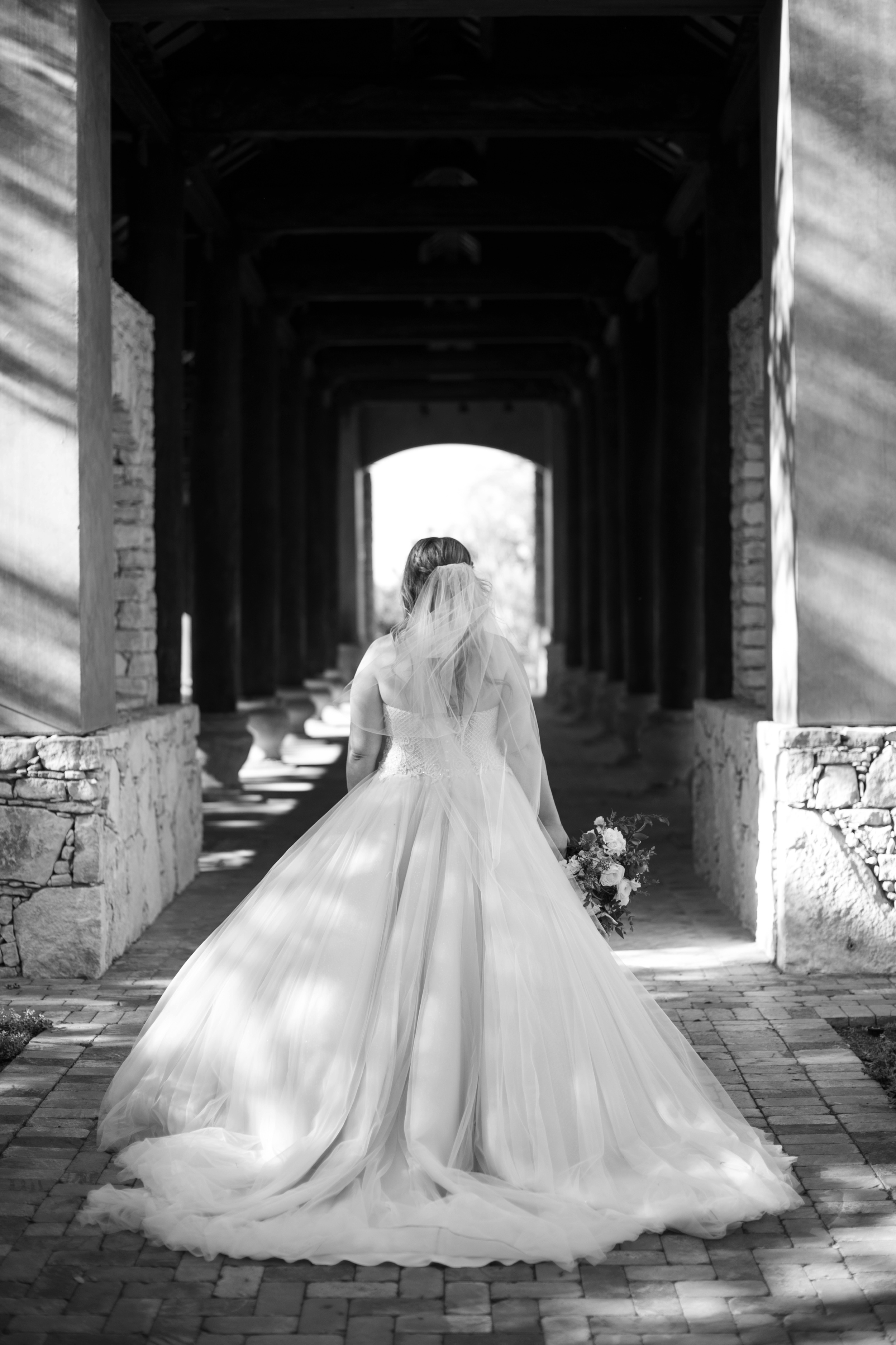 Black and White Bridal Portrait at Camp Lucy