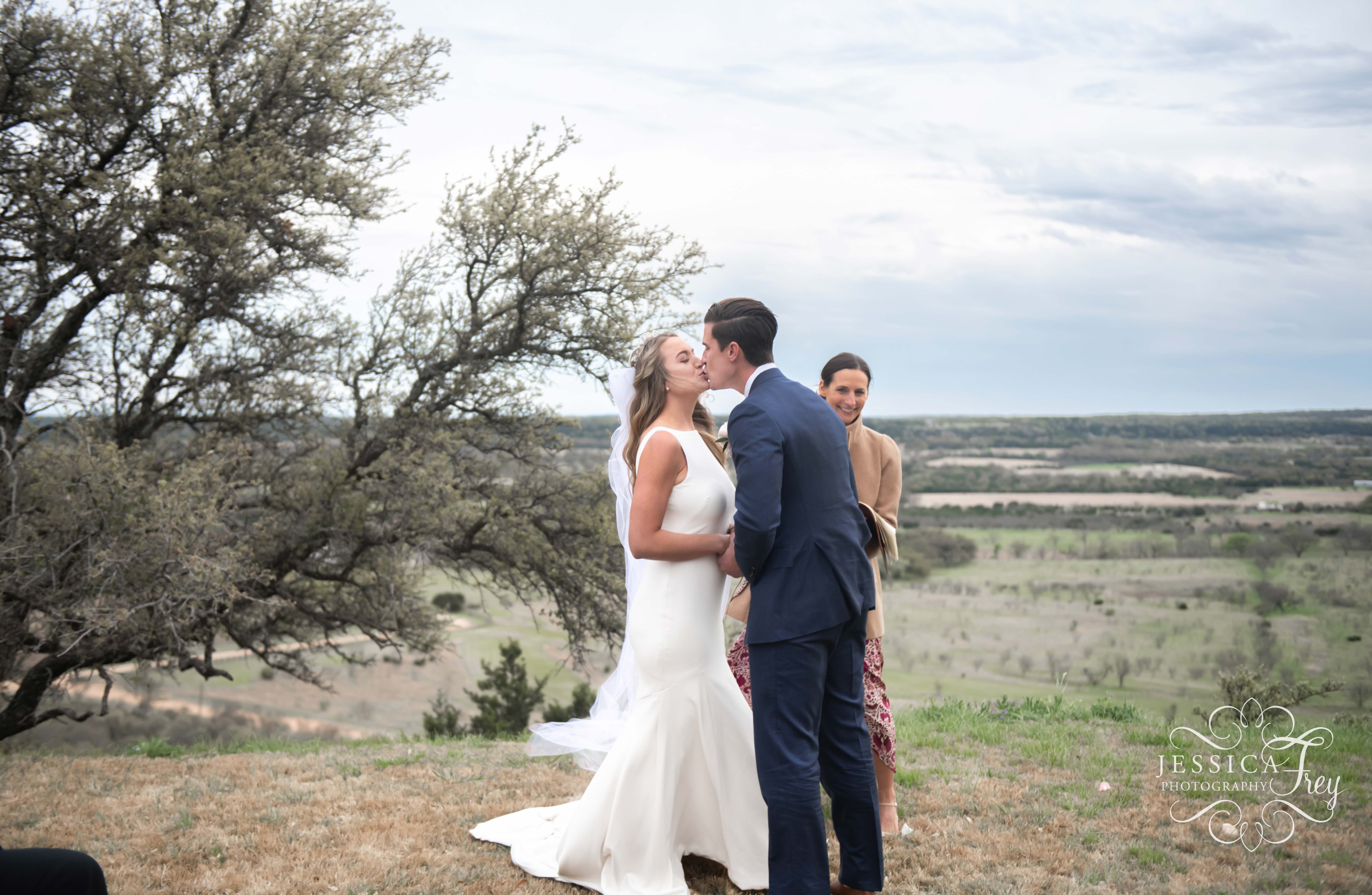 First Kiss as husband and wife at Contigo Ranch Wedding Ceremony