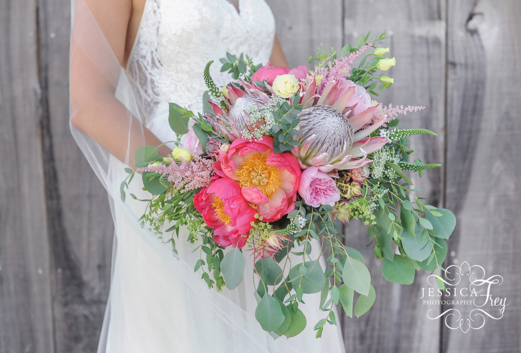protea wedding bouquet, baylor flower, texas florist, dallas florist, austin florist, peony and protea wedding bouquet