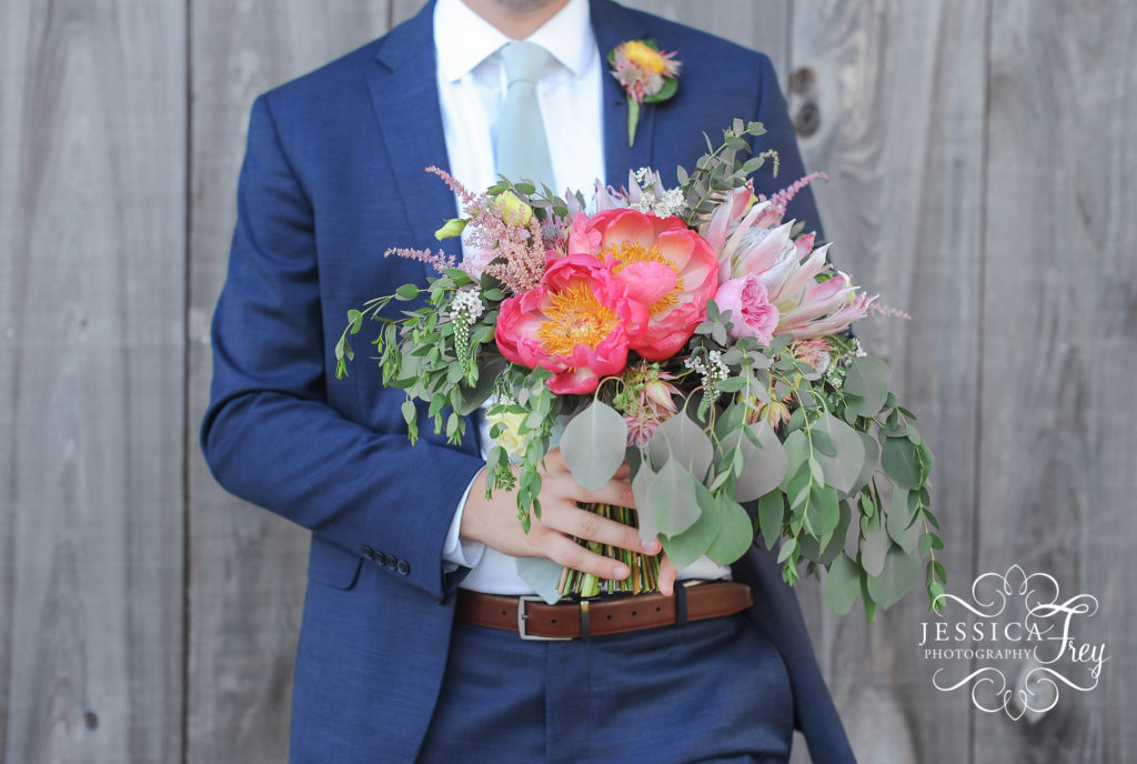 pink peony bouquet, Baylor Flowers, Baylor Flowers wedding bouquet, navy suit for groom