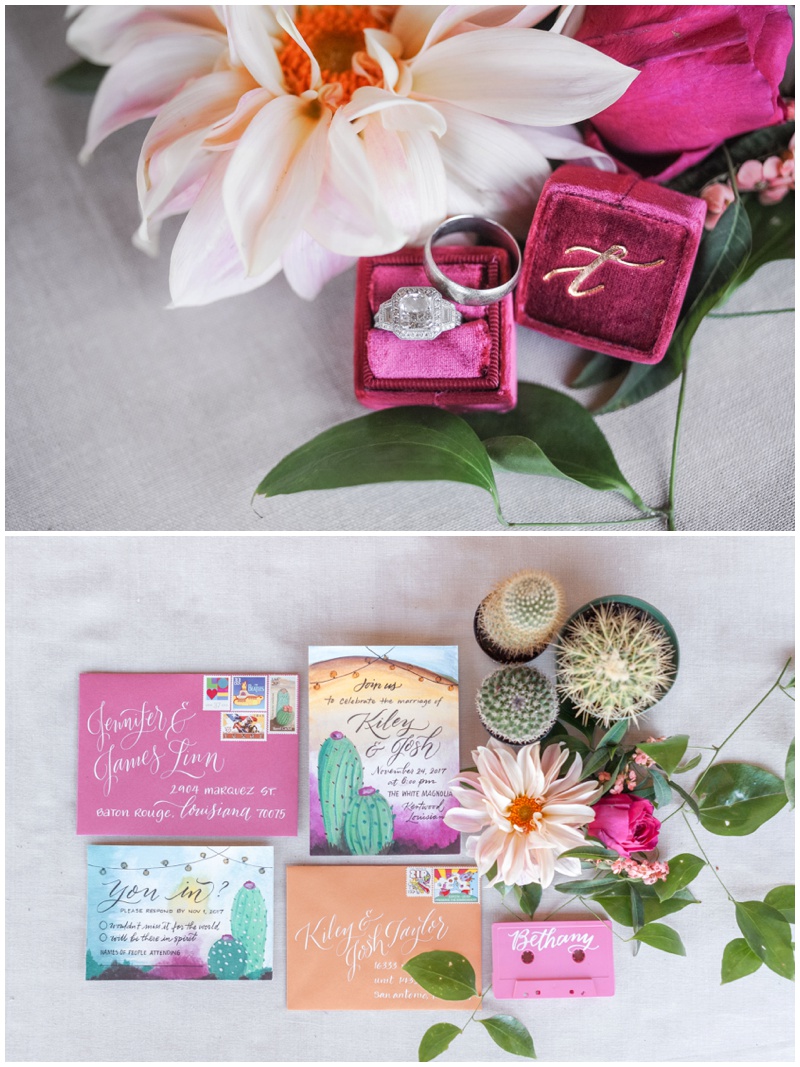 Poppy pink wedding invitation suite with succulents