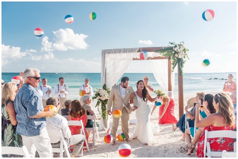 Beachball exit from wedding ceremony on the beaches of Tulum Mexico
